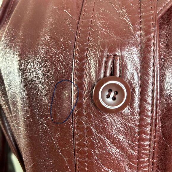 Vintage 70s  Leather Jacket L Burgundy Button Belted Classic Directions Coat - Picture 7 of 11